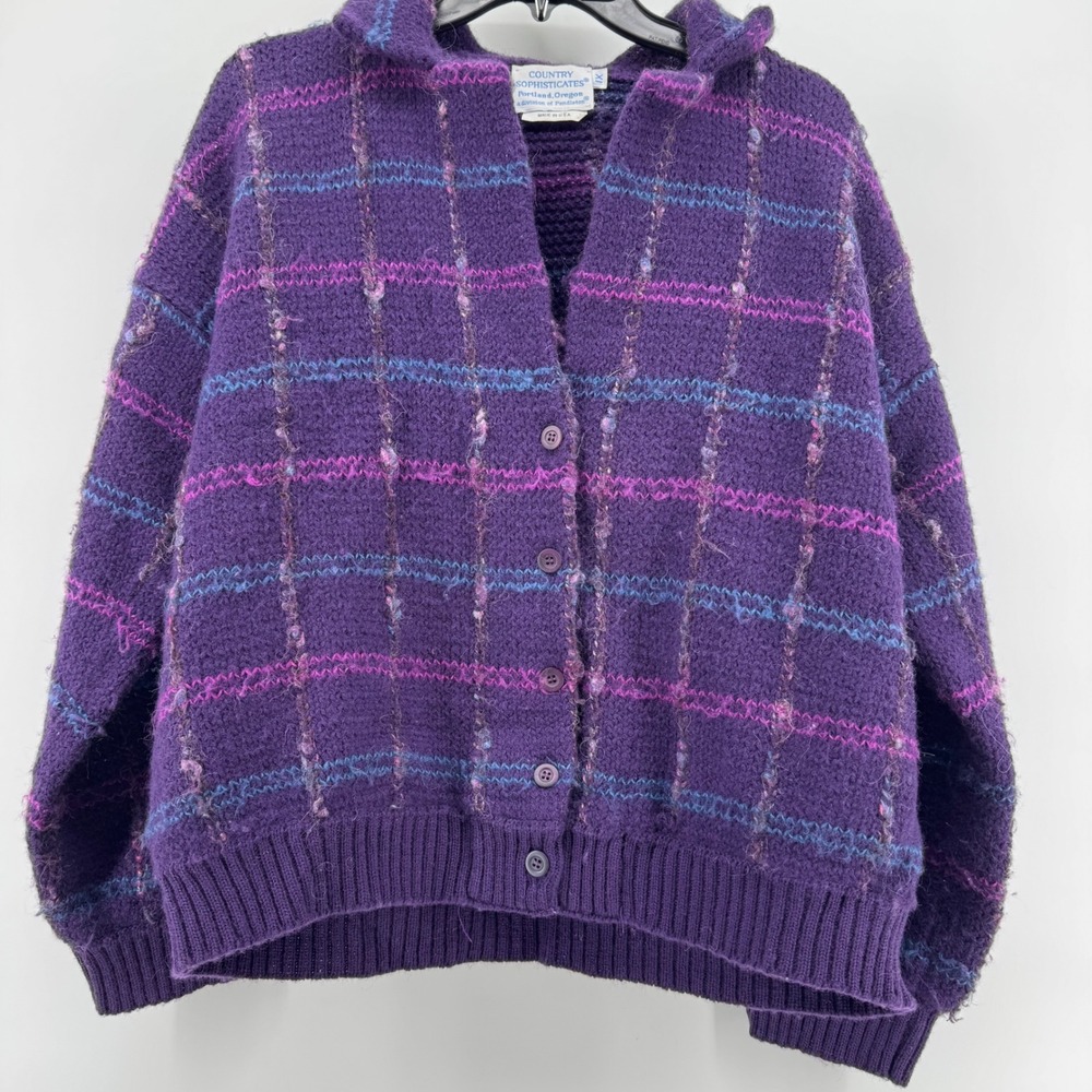 VTG Country Sophisticates Pendleton Plaid Wool Blend‎ Grandma Retro Cardigan - Picture 6 of 13